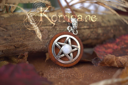 Amulette Pentagramme Collier de Protection Païen - Labradorite - Pentacle - Wicca Talisman de Sorcière - Bois Laiton Korrigane