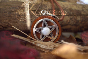 Amulette Pentagramme Collier de Protection Païen - Labradorite - Pentacle - Wicca Talisman de Sorcière - Bois Laiton Korrigane