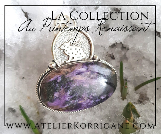 Pendentif Lièvre d'Ostara en Charoite et Argent Massif Korrigane