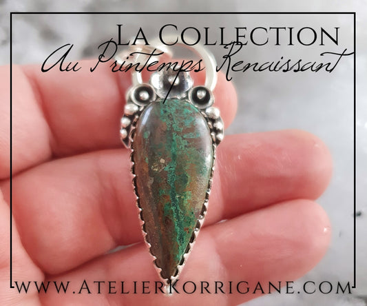 Pendentif Fleurs Printanières en Chrysocolle et Argent Massif Korrigane