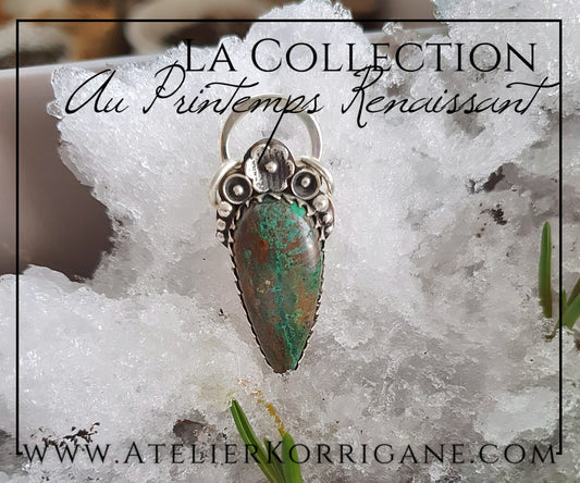 Pendentif Fleurs Printanières en Chrysocolle et Argent Massif Korrigane