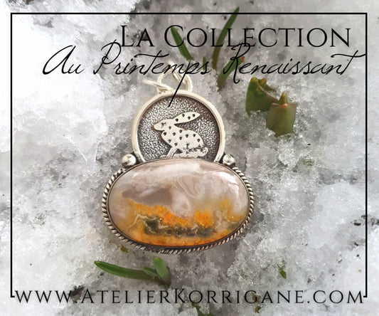 Pendentif Lièvre d'Ostara en Jaspe Bourdon et Argent Massif Korrigane