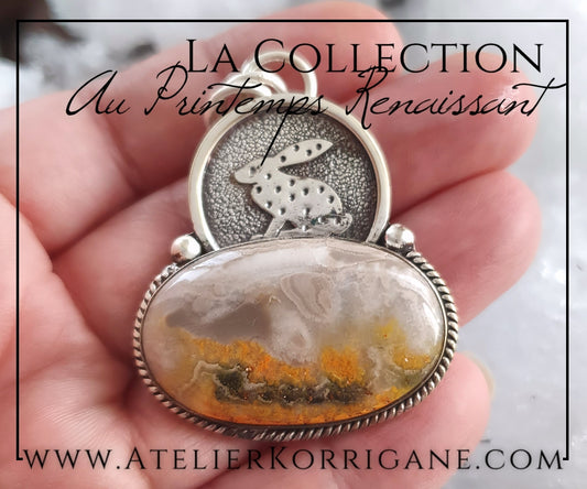 Pendentif Lièvre d'Ostara en Jaspe Bourdon et Argent Massif Korrigane