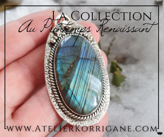 Pendentif Fleurs en Labradorite et Argent Massif Korrigane