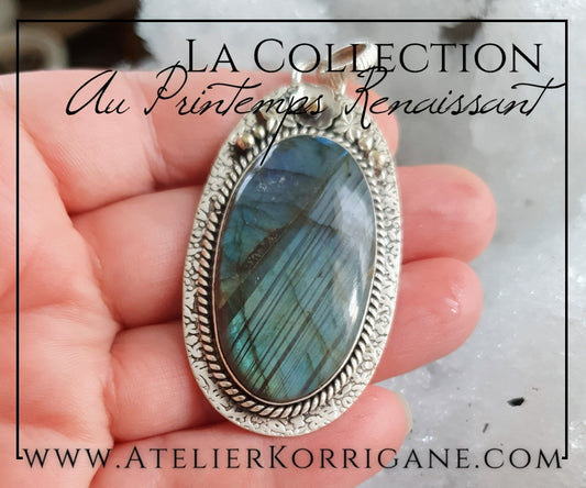 Pendentif Fleurs en Labradorite et Argent Massif Korrigane