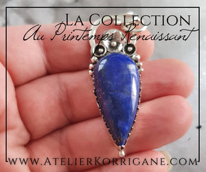 Pendentif Fleurs Printanières en Lapis Lazuli et Argent Massif Korrigane