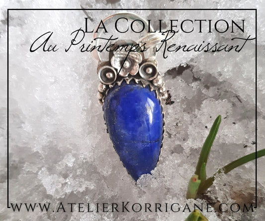 Pendentif Fleurs Printanières en Lapis Lazuli et Argent Massif Korrigane