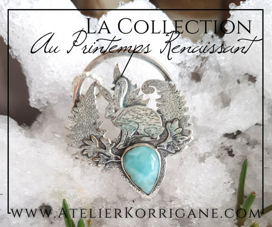 Pendentif Lièvre d'Ostara en Larimar et Argent Massif Korrigane