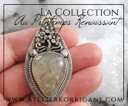 Pendentif Fleurs du Printemps en Préhnite et Argent Massif Korrigane