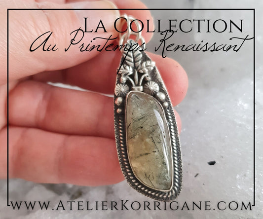 Pendentif Fleurs en Préhnite et Argent Massif Korrigane