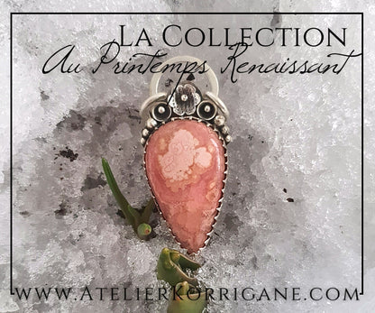 Pendentif Fleurs Printanières en Rhodochrosite et Argent Massif Korrigane