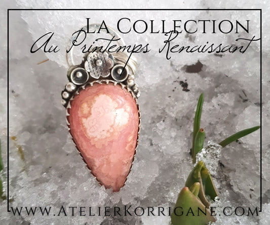 Pendentif Fleurs Printanières en Rhodochrosite et Argent Massif Korrigane