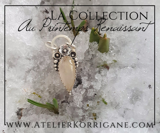 Pendentif Fleurs Printanières en Quartz Rutile Doré et Argent Massif Korrigane