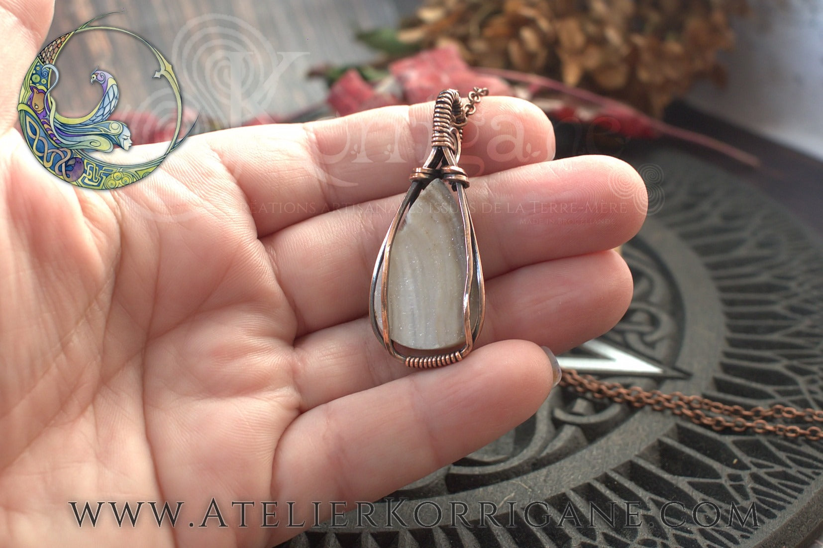 Pendentif Brumes en Agate Druze et Cuivre Korrigane