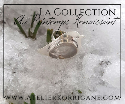 Bague Oiseau du Printemps en Cristal de Roche et Argent Massif Korrigane