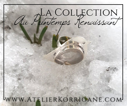 Bague Oiseau du Printemps en Cristal de Roche et Argent Massif Korrigane