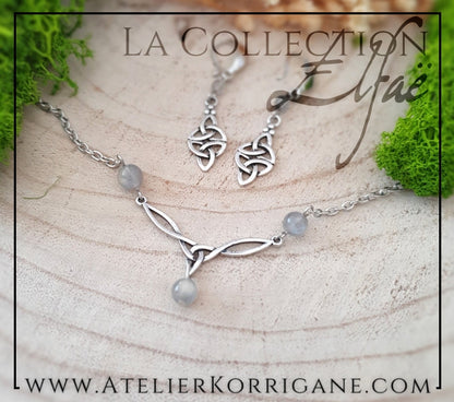 Boucles d'Oreilles Elfiques en Labradorite avec Triquetra Celtique Korrigane