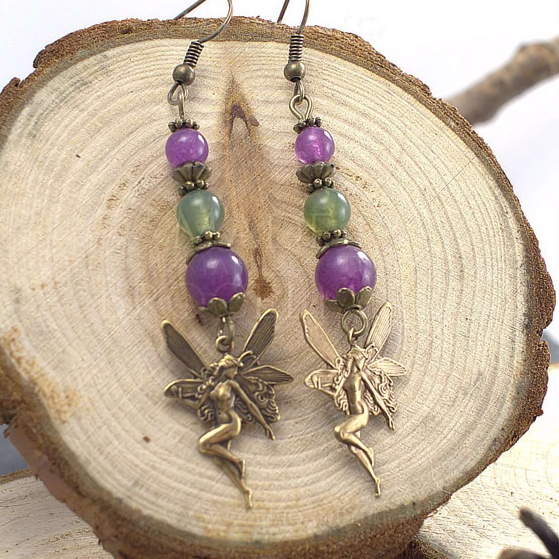 Boucles d'Oreilles Kendoniañ - Fée - Améthyste & Agate Mousse - Artisanat Made In Brocéliande - Bretagne - France - Lithothérapie Korrigane