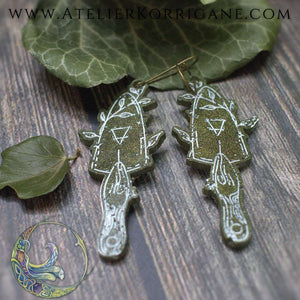 Boucles d'Oreilles élément Terre Les P'tites Witchy Vert Foret Korrigane