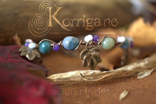 Bracelet Arduinna - Bijou forestier - Agate Mousse, Améthyste et Jade - Artisanat Made In Brocéliande - Bretagne - France - Lithothérapie Korrigane