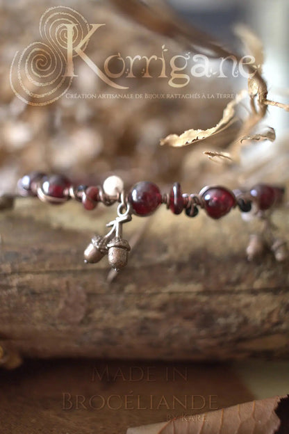 Bracelet Arduinna - Bijou forestier - Grenat, Onyx & Labradorite Blanche - Artisanat Made In Brocéliande - Bretagne - France - Lithothérapie Korrigane