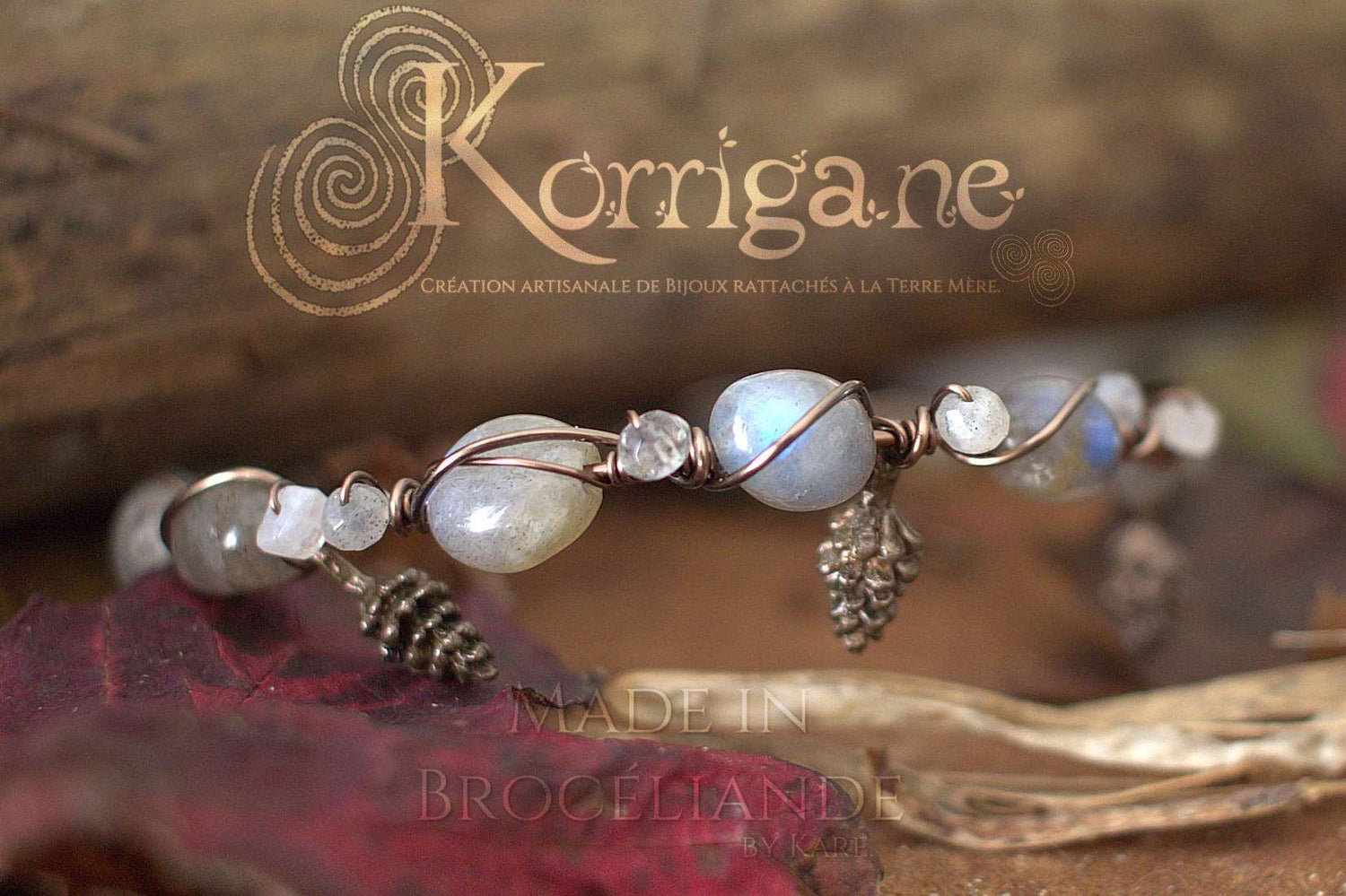Bracelet Arduinna - Bijou forestier - Labradorite & Labradorite Blanche - Artisanat Made In Brocéliande - Bretagne - France - Lithothérapie Korrigane