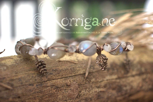 Bracelet Arduinna - Bijou forestier - Labradorite & Labradorite Blanche - Artisanat Made In Brocéliande - Bretagne - France - Lithothérapie Korrigane
