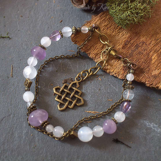 Bracelet Kendoniañ - Entrelacs Celtes - Améthyste, Jaspe & Quartz - Artisanat Made In Brocéliande - Bretagne - France - Lithothérapie Korrigane