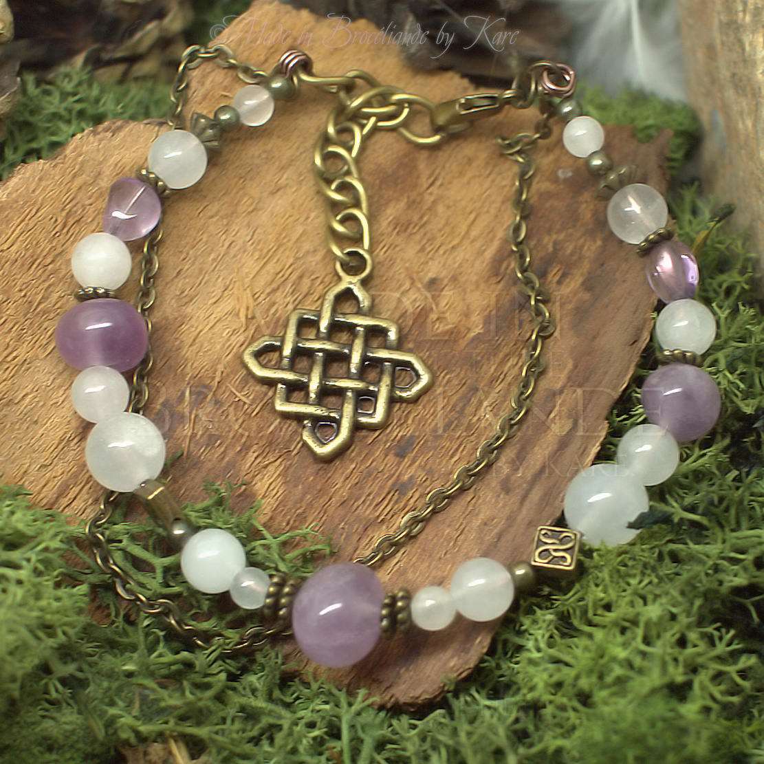 Bracelet Kendoniañ - Entrelacs Celtes - Améthyste, Jaspe & Quartz - Artisanat Made In Brocéliande - Bretagne - France - Lithothérapie Korrigane