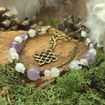 Bracelet Kendoniañ - Entrelacs Celtes - Améthyste, Jaspe & Quartz - Artisanat Made In Brocéliande - Bretagne - France - Lithothérapie Korrigane