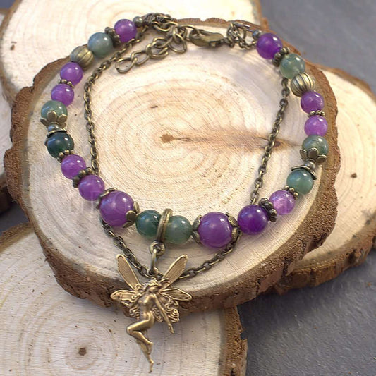 Bracelet Kendoniañ - Fée - Améthyste & Agate Mousse - Artisanat Made In Brocéliande - Bretagne - France - Lithothérapie Korrigane
