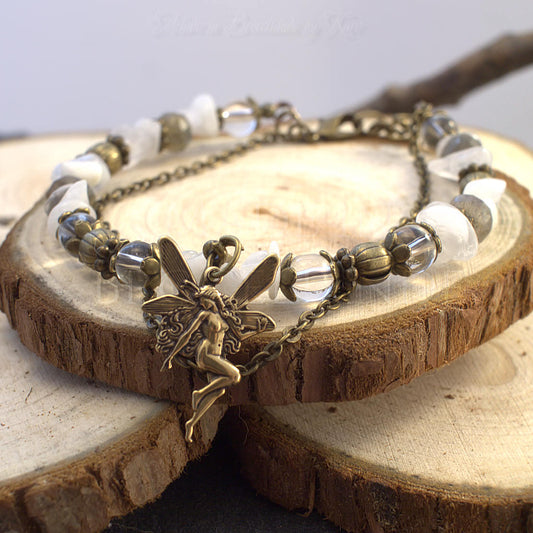 Bracelet Kendoniañ - Fée - Cristal de Roche, Larvikite & Labradorite - Artisanat Made In Brocéliande - Bretagne - France - Lithothérapie Korrigane