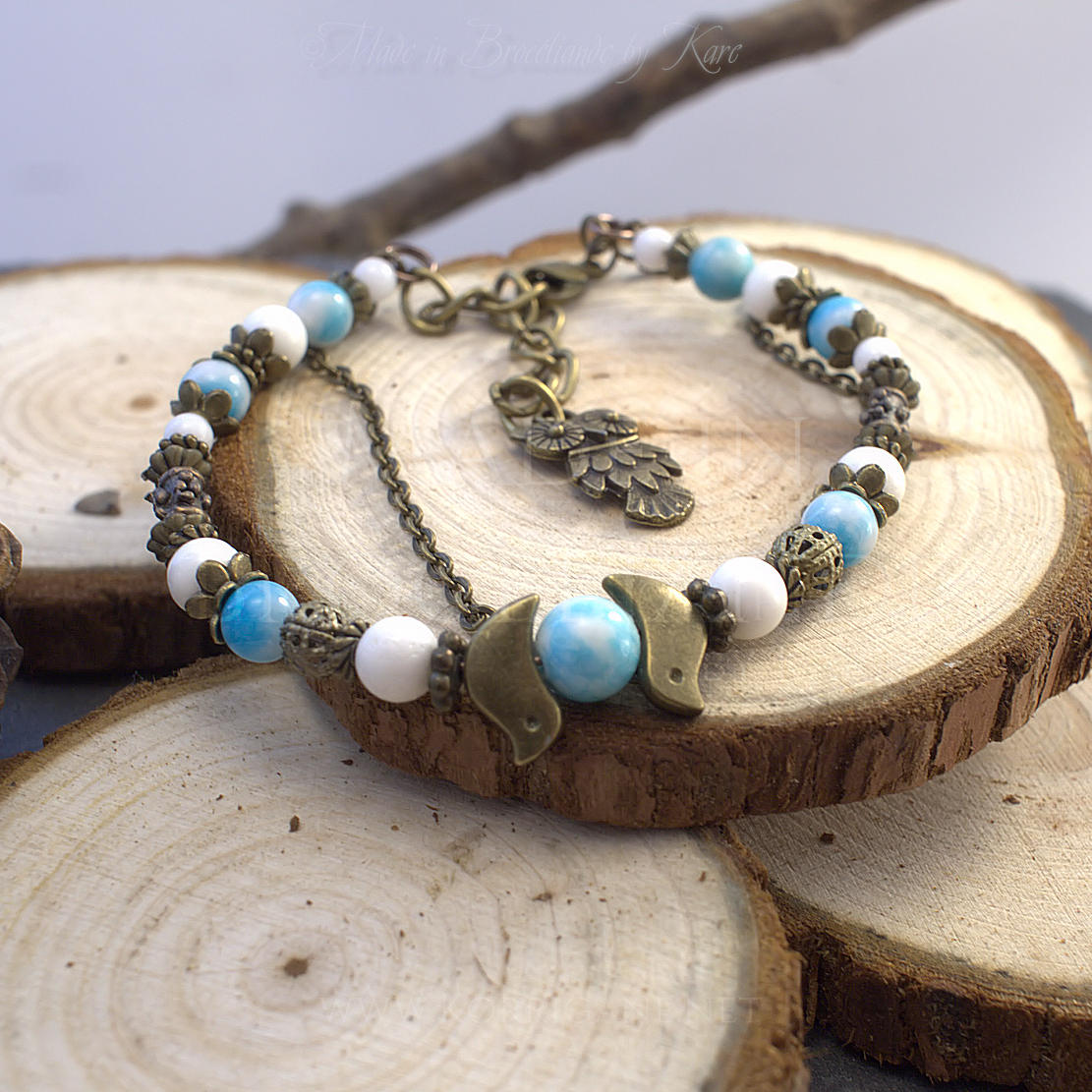 Bracelet Kendoniañ - Hibou - Agate & Jade - Artisanat Made In Brocéliande - Bretagne - France - Lithothérapie Korrigane