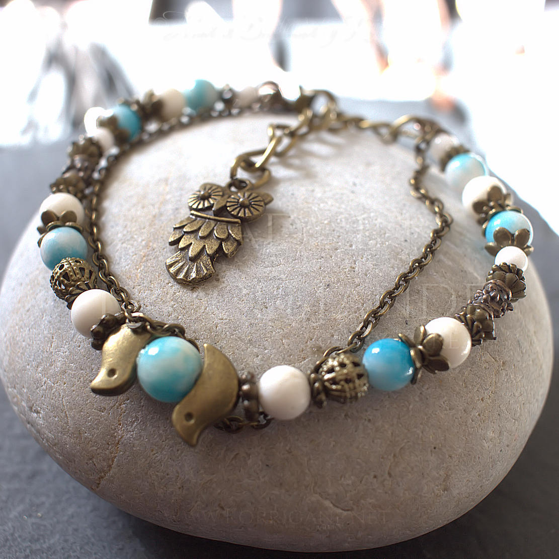 Bracelet Kendoniañ - Hibou - Agate & Jade - Artisanat Made In Brocéliande - Bretagne - France - Lithothérapie Korrigane