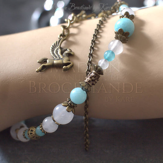 Bracelet Kendoniañ - Pégase - Amazonite & Jade - Artisanat Made In Brocéliande - Bretagne - France - Lithothérapie Korrigane