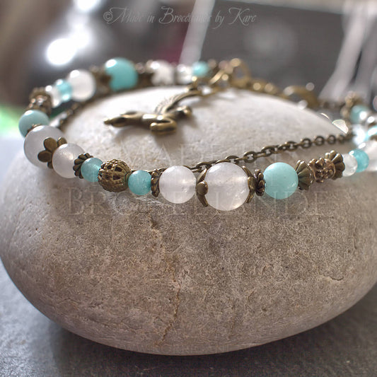 Bracelet Kendoniañ - Pégase - Amazonite & Jade - Artisanat Made In Brocéliande - Bretagne - France - Lithothérapie Korrigane