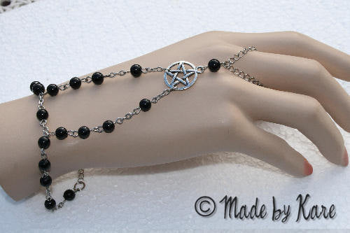 Bracelet WICCA Pentacle Pentagramme Noir Gothique Korrigane