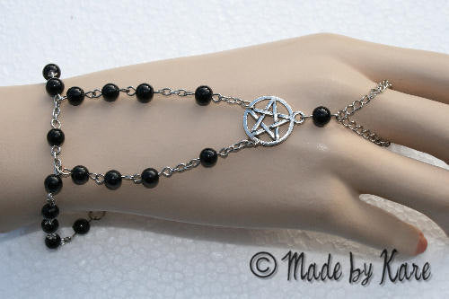 Bracelet WICCA Pentacle Pentagramme Noir Gothique Korrigane