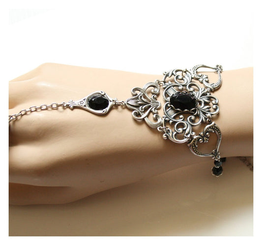 Bracelet bague Vintage noir gothique médiéval Korrigane