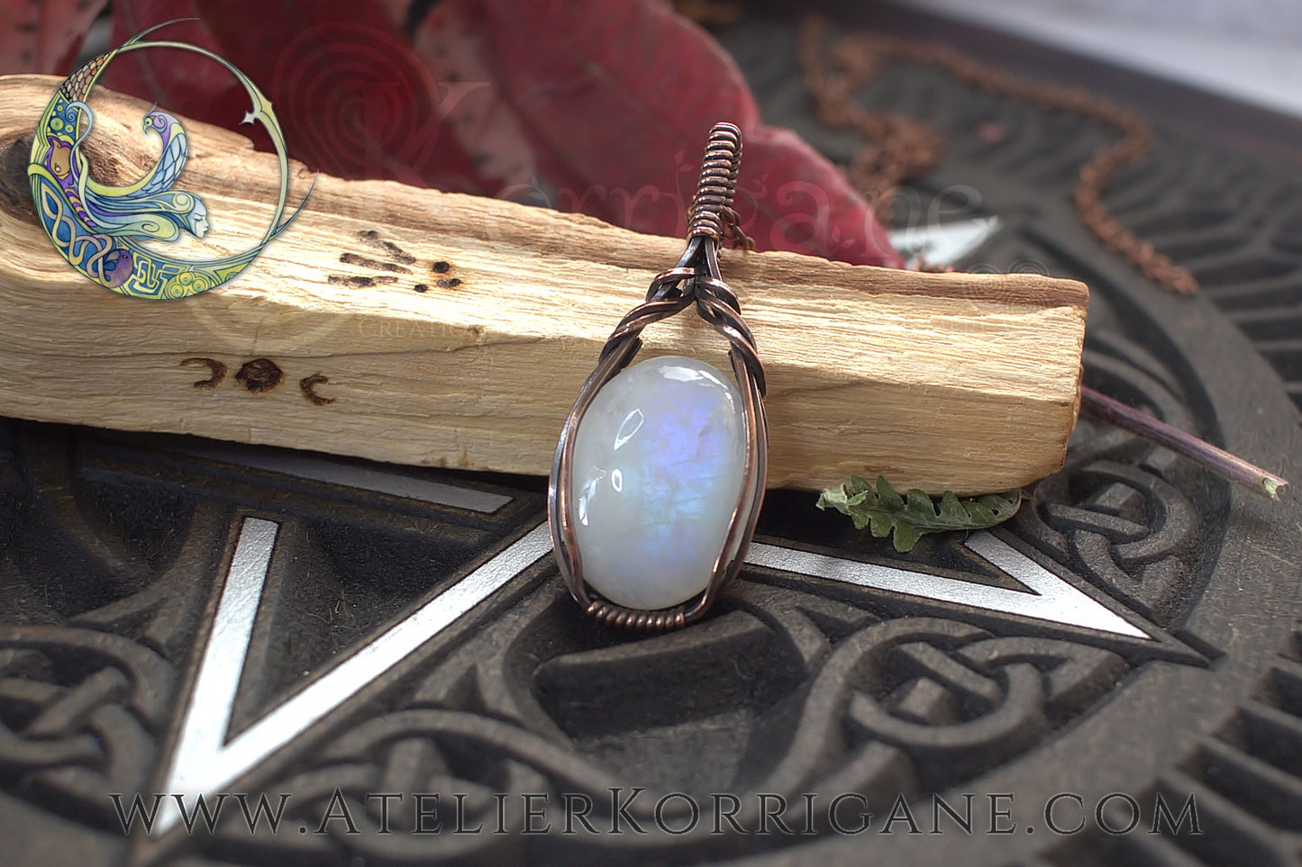 Pendentif Brumes en Labradorite Blanche et Cuivre Korrigane