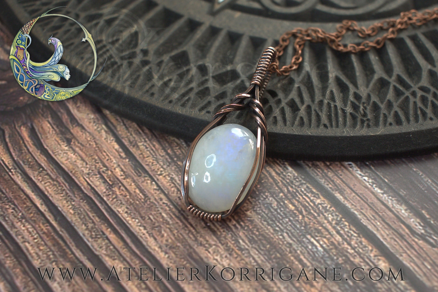 Pendentif Brumes en Labradorite Blanche et Cuivre Korrigane