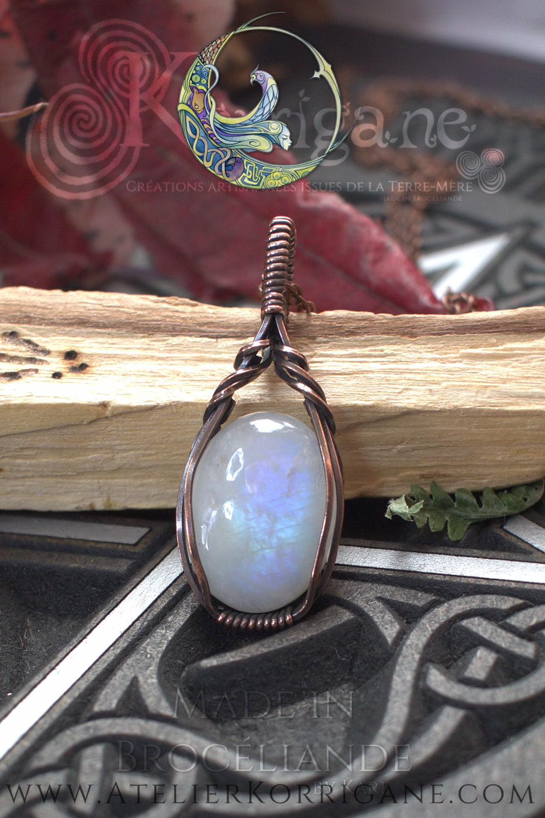 Pendentif Brumes en Labradorite Blanche et Cuivre Korrigane