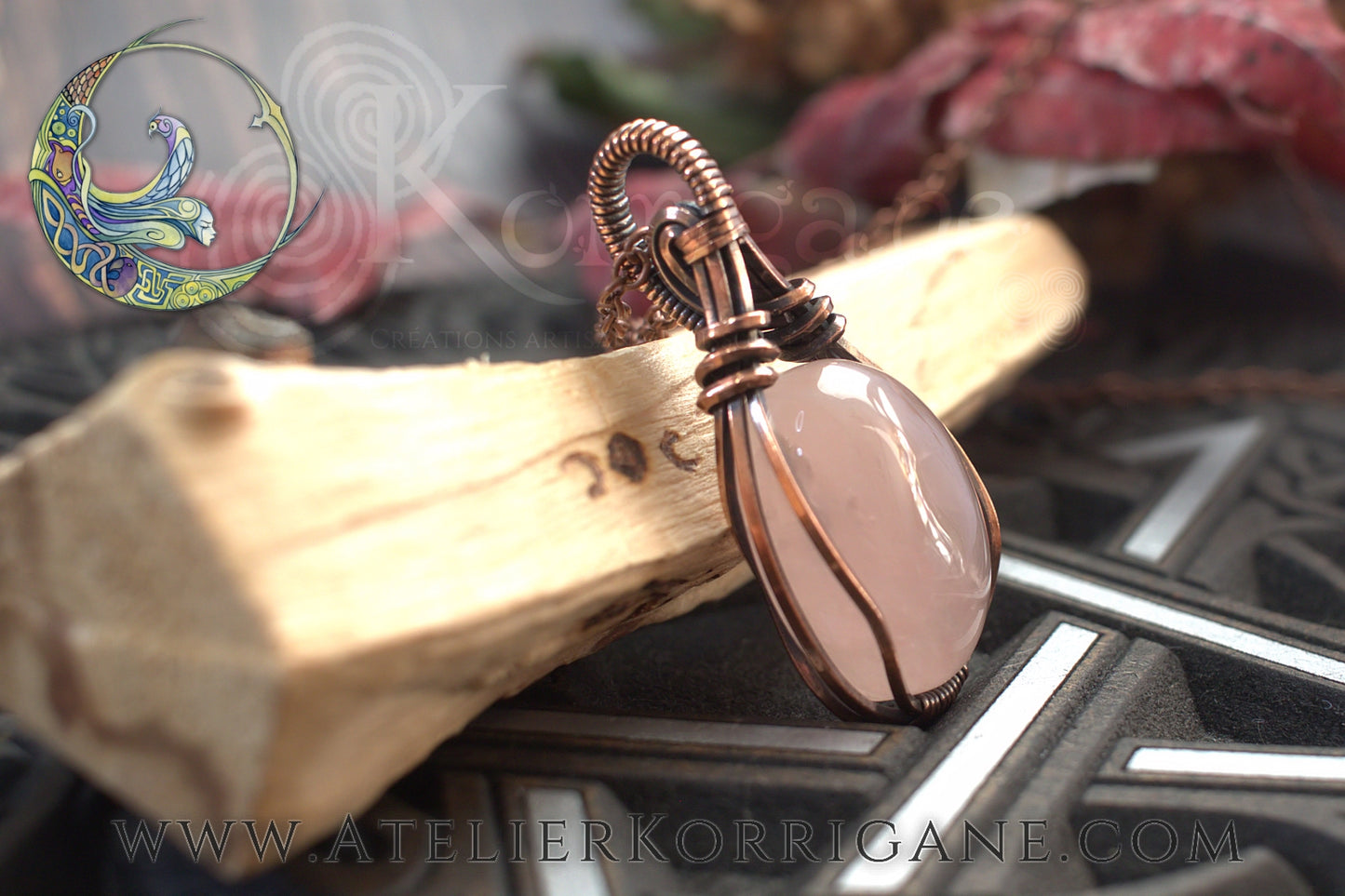 Pendentif Brumes en Quartz Rose et Cuivre Korrigane