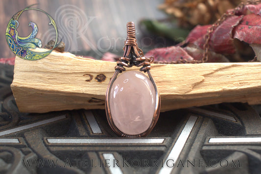 Pendentif Brumes en Quartz Rose et Cuivre Korrigane