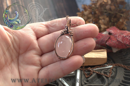 Pendentif Brumes en Quartz Rose et Cuivre Korrigane