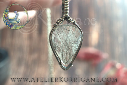 Pendentif Brumes en Quartz Tourmaline et Argent Massif Korrigane