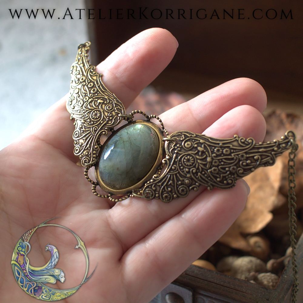 Collier Ailes Steampunk Labradorite Rosé Korrigane