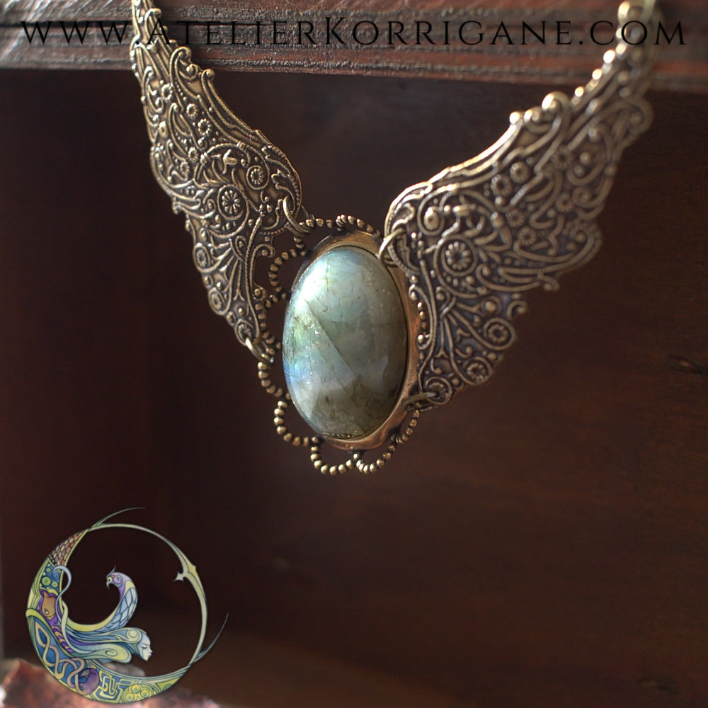 Collier Ailes Steampunk Labradorite Rosé Korrigane