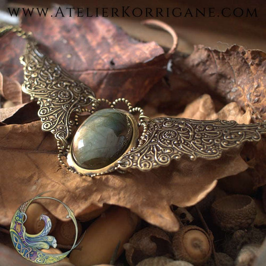 Collier Ailes Steampunk Labradorite Rosé Korrigane