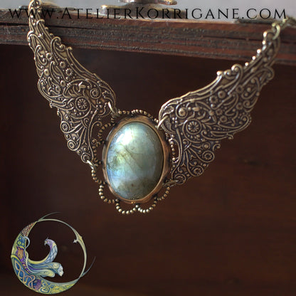 Collier Ailes Steampunk Labradorite Rosé Korrigane